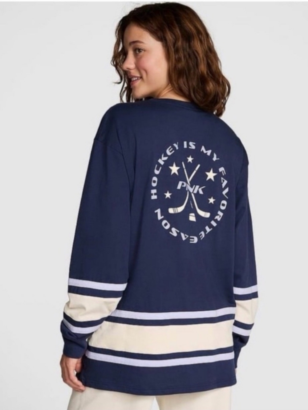 NWT VS PINK Hockey Graphic Long Sleeve Tee